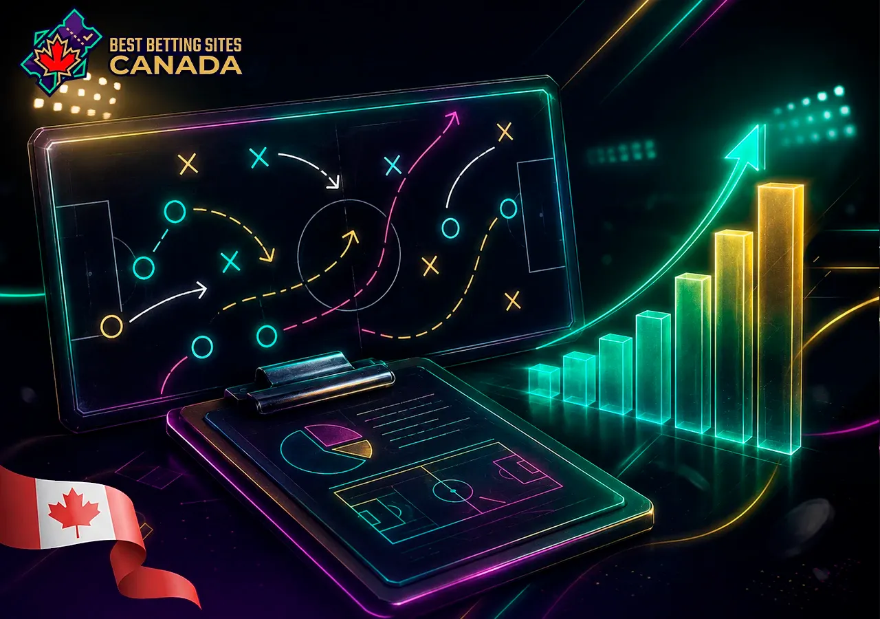 Sports betting strategies for Canadian bettors, a tactical board with growth charts.